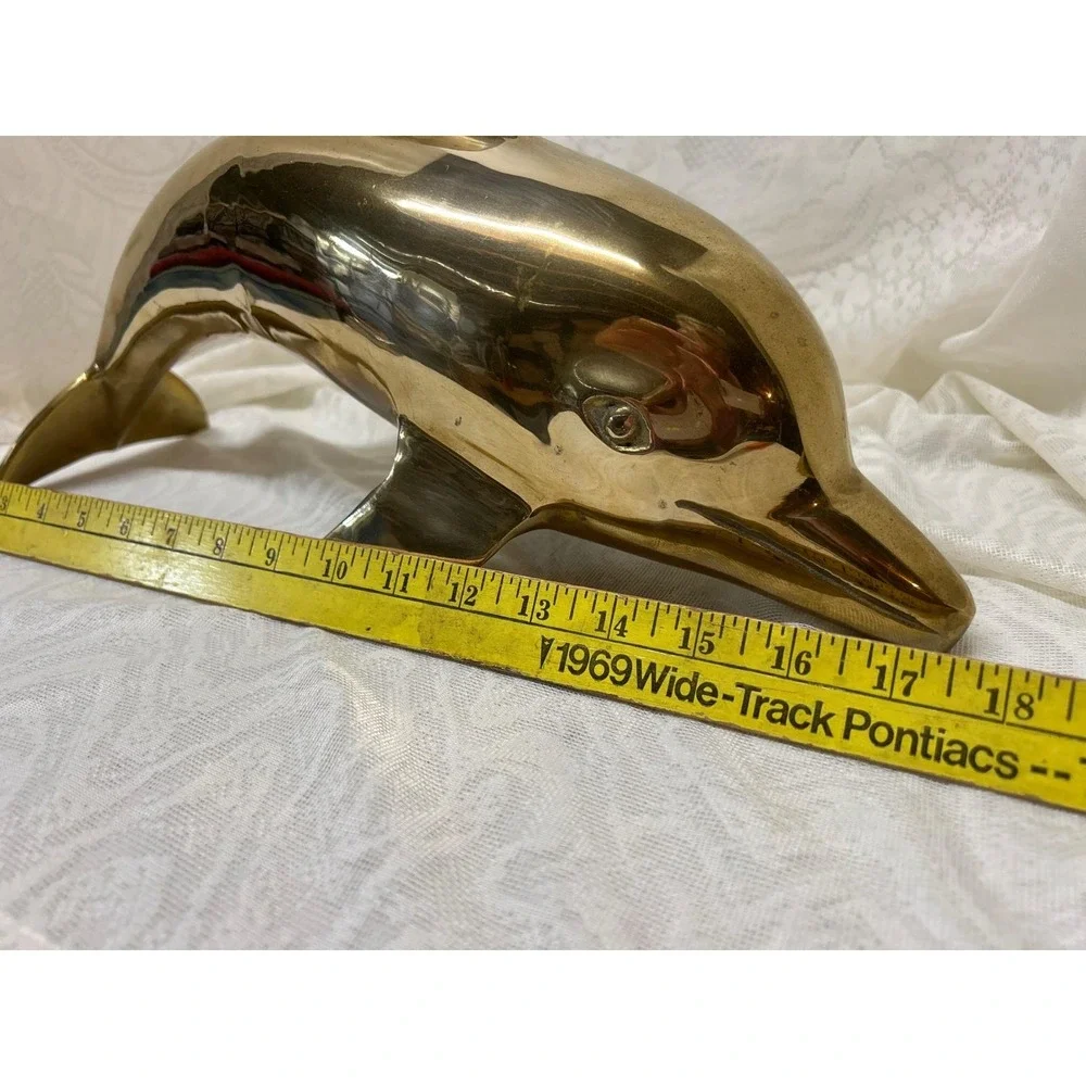 Vintage MCM Brass Dolphin Sculpture Large 17.5 Inch Korea 1960s  5lb Heavy